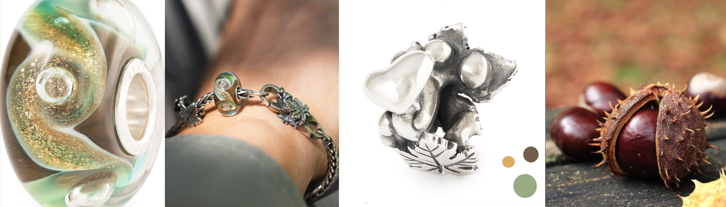 Limited Edition bracelet including a clasp, silver bead and glass bead inspired by the chestnut tree